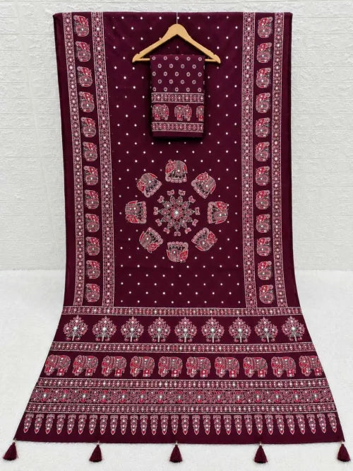 Japan Sartin Printed Saree in Blue