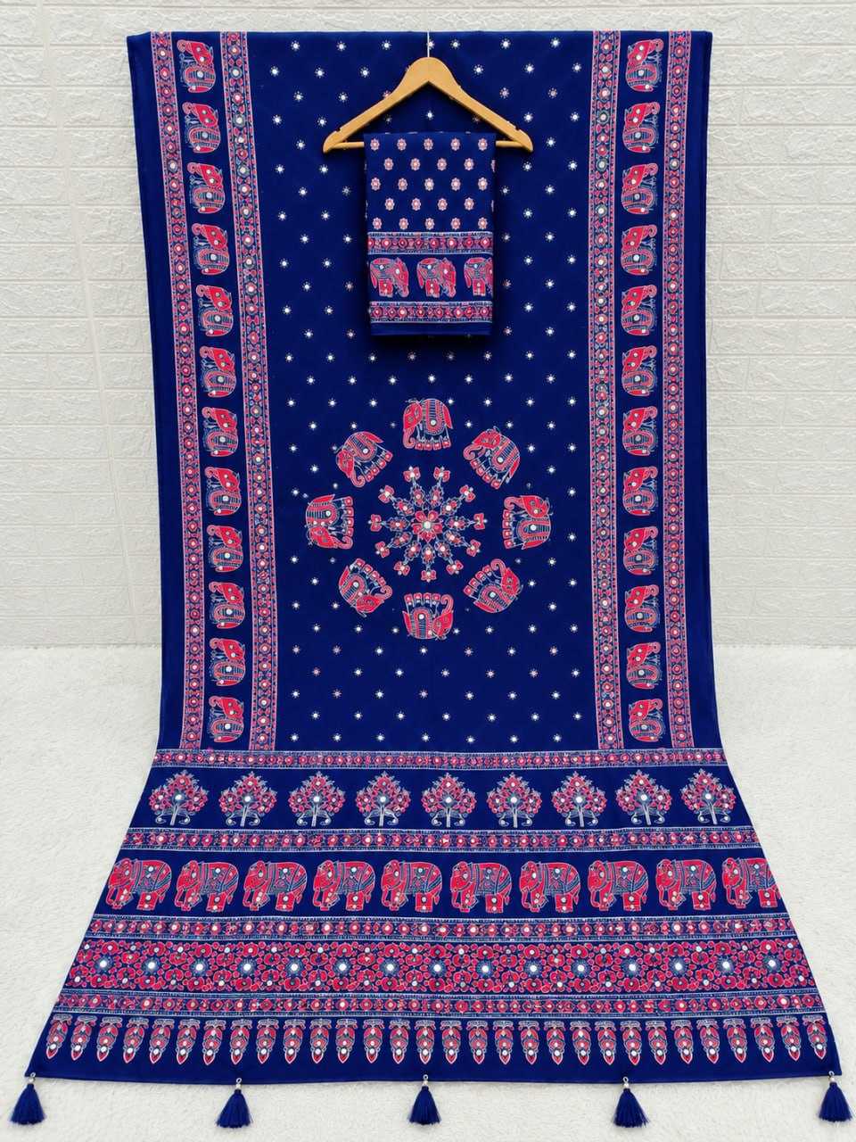 Japan Sartin Printed Saree in Blue