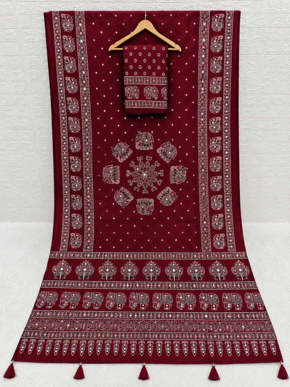 Japan Sartin Printed Saree in Blue
