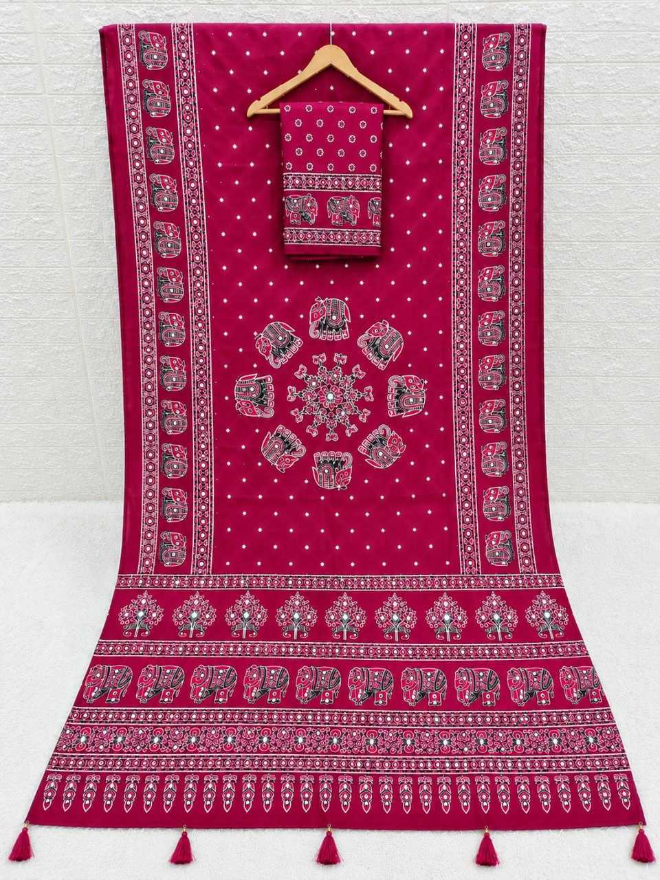 Japan Sartin Printed Saree in Blue