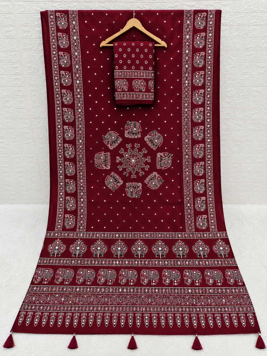 Japan Sartin Printed Saree in Pink
