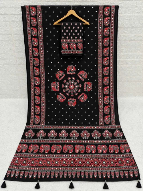 Japan Sartin Printed Saree in Pink