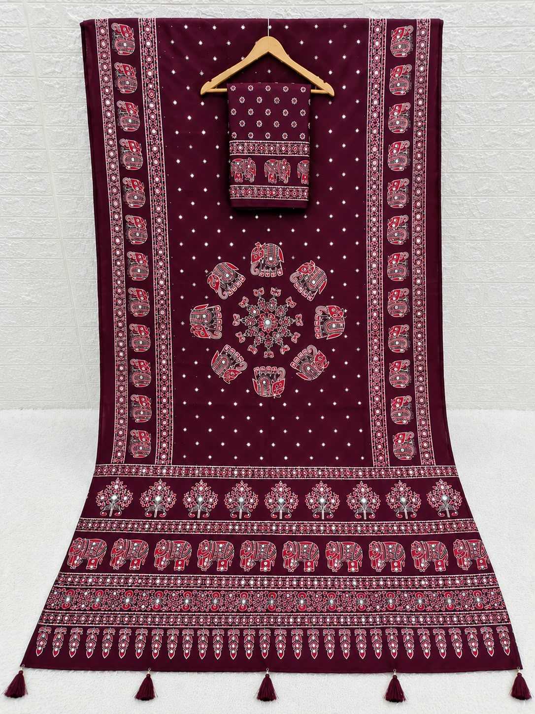 Japan Sartin Printed Saree in Pink