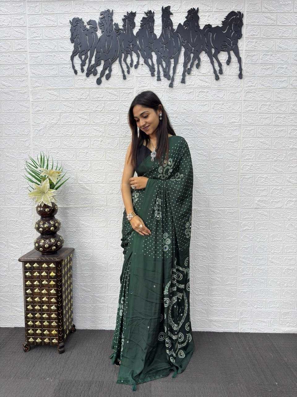 Japan Sartin Printed Saree in Black
