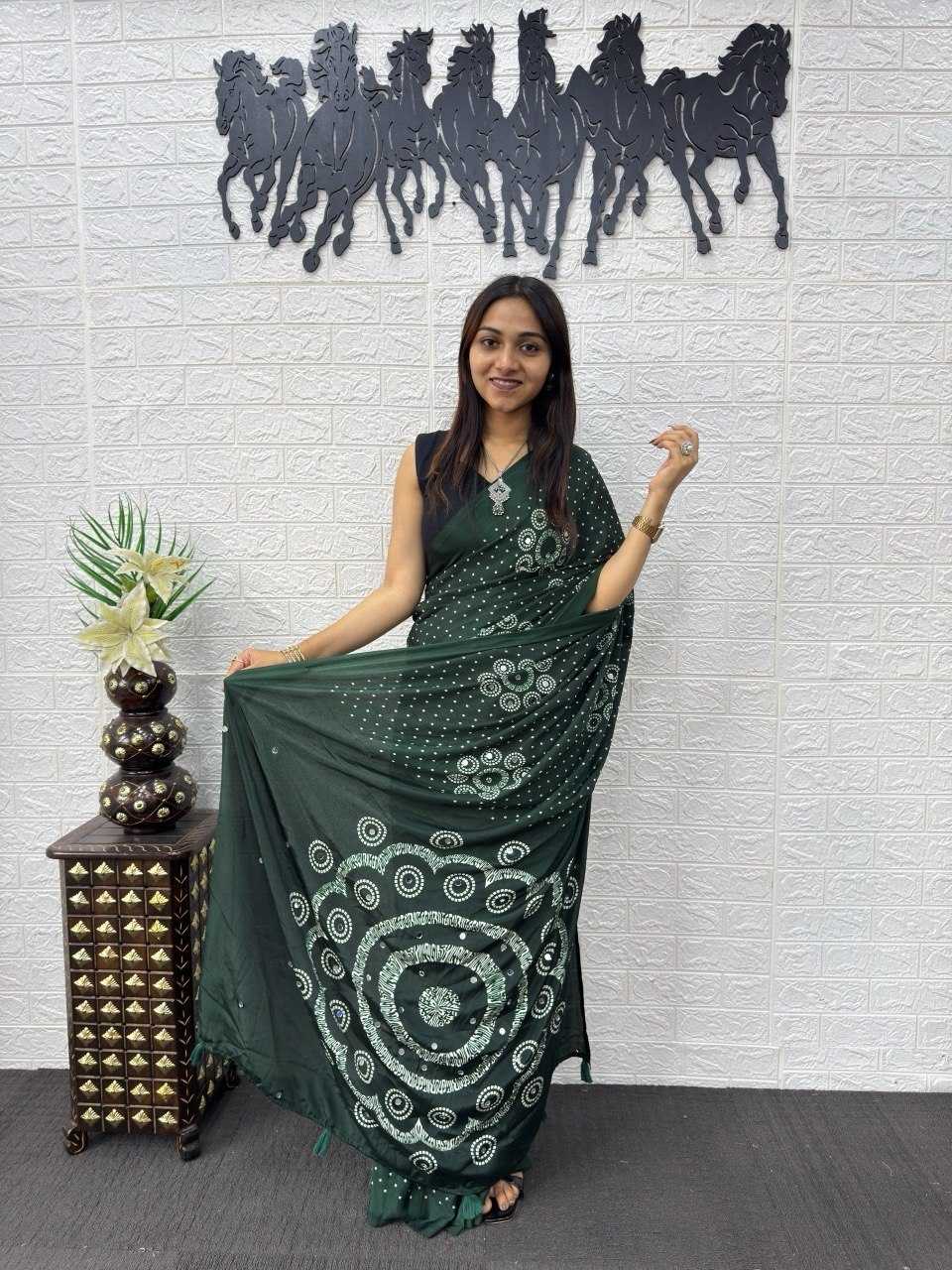 Japan Sartin Printed Saree in Black
