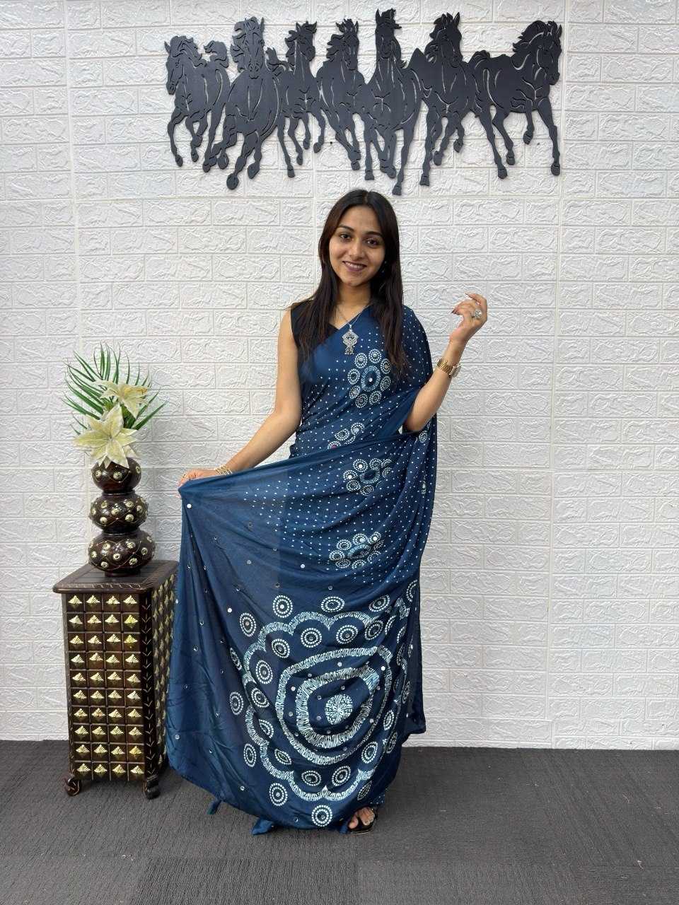 Japan Sartin Printed Saree in Black