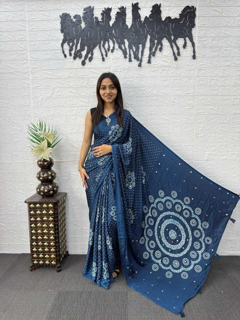 Japan Sartin Printed Saree in Black