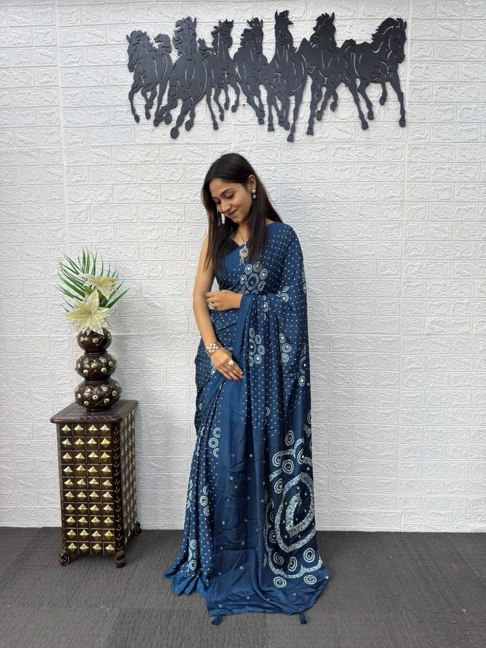 Japan Sartin Printed Saree in Black
