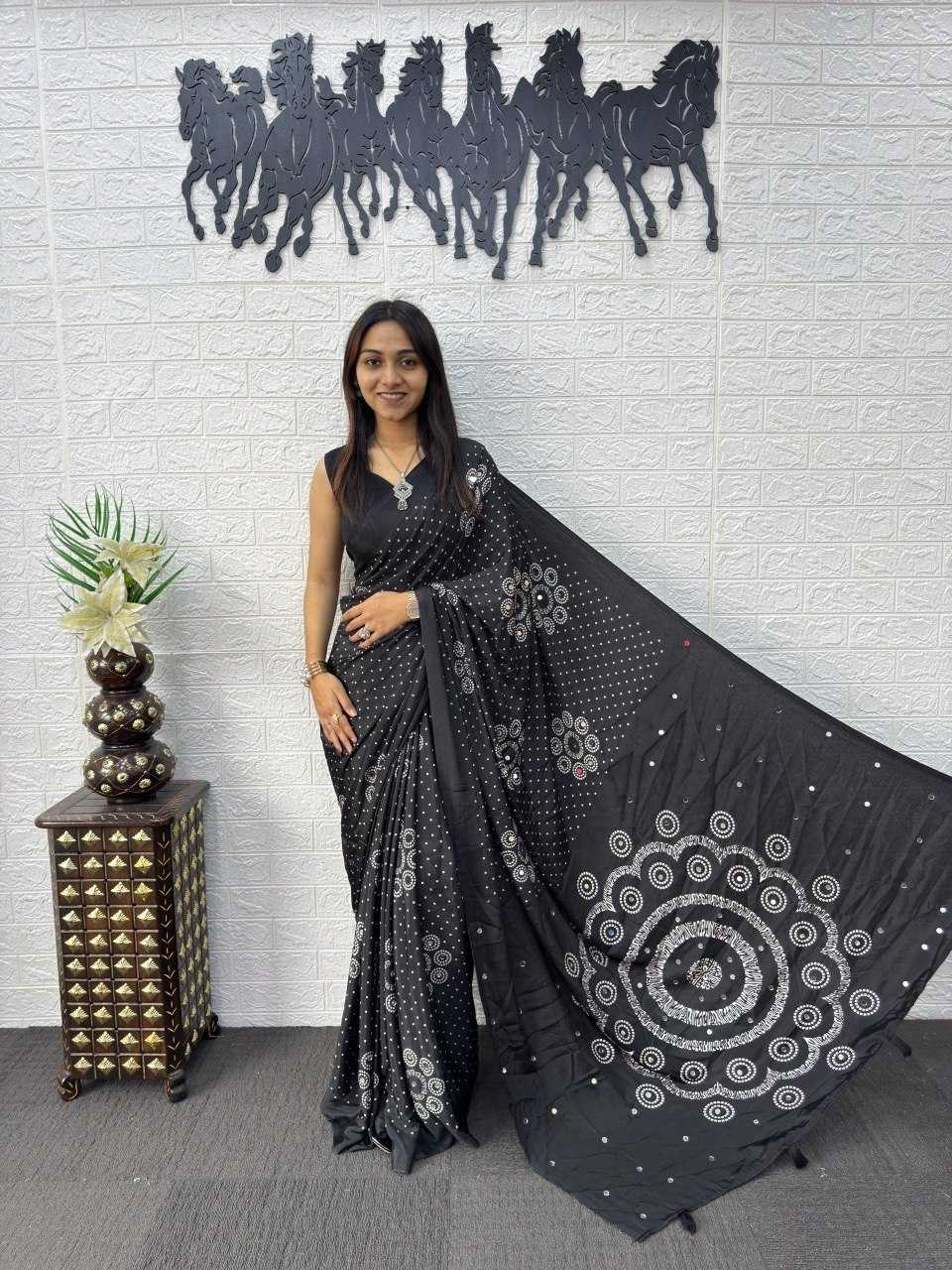 Japan Sartin Printed Saree in Black