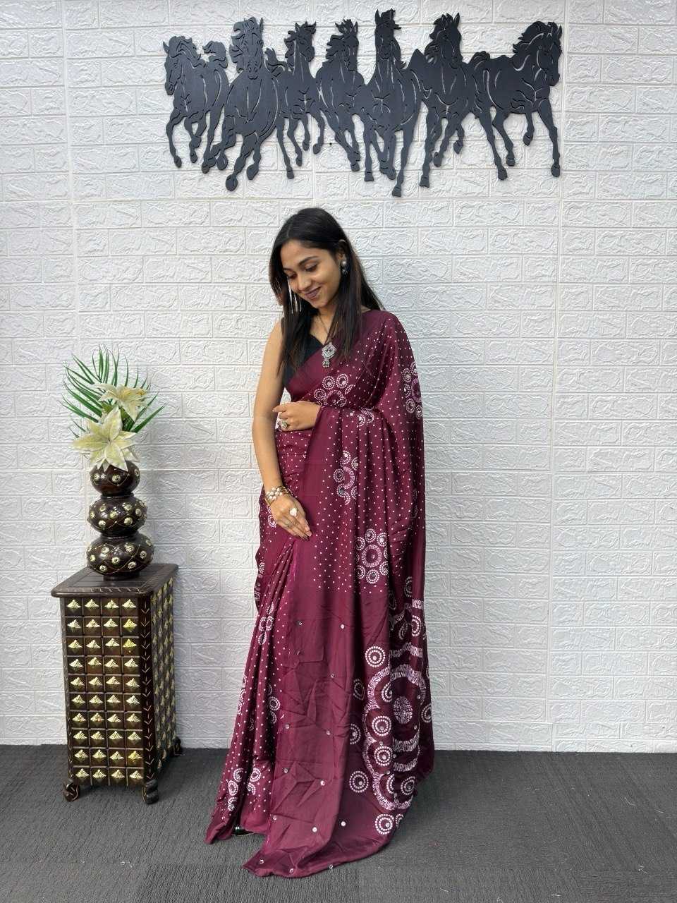 Japan Sartin Printed Saree in Black