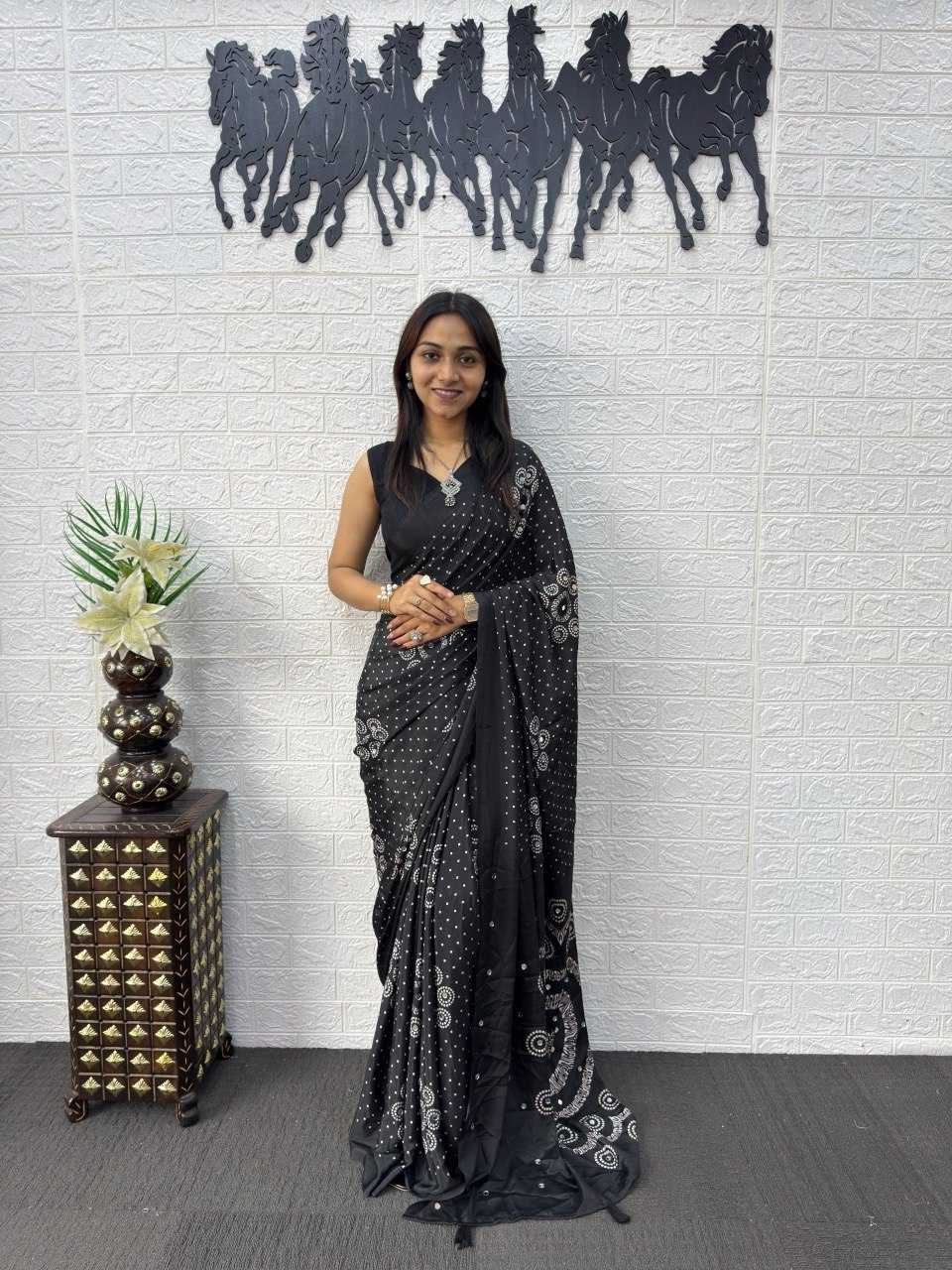 Japan Sartin Printed Saree in Black