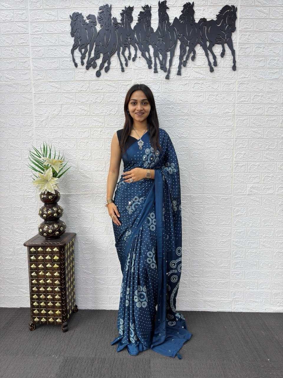 Japan Sartin Printed Saree in Black