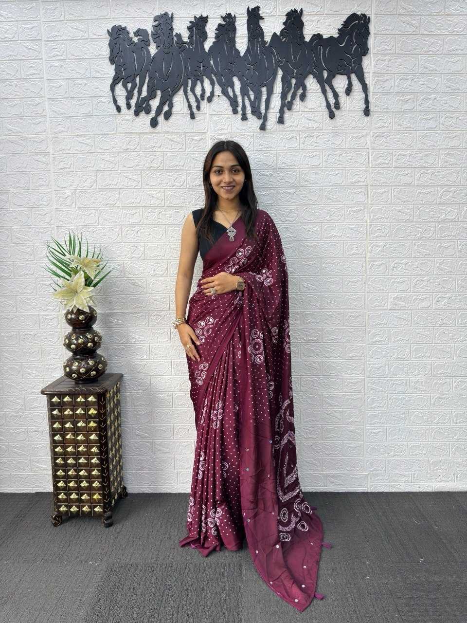Japan Sartin Printed Saree in Black