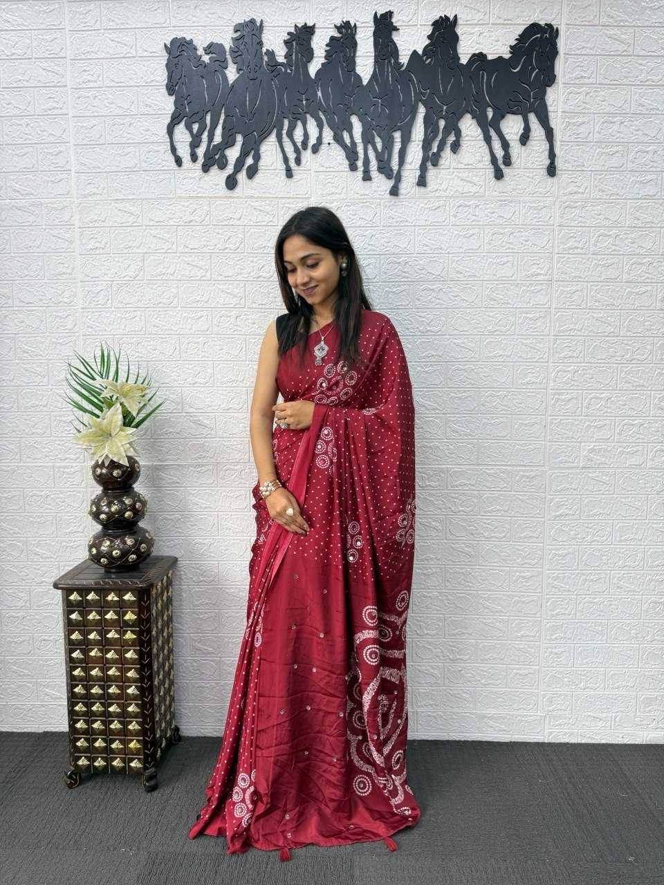 Japan Sartin Printed Saree in Black