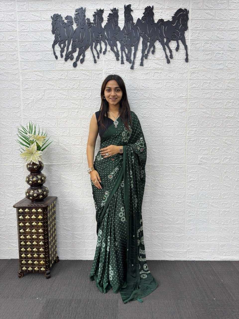 Japan Sartin Printed Saree in Black
