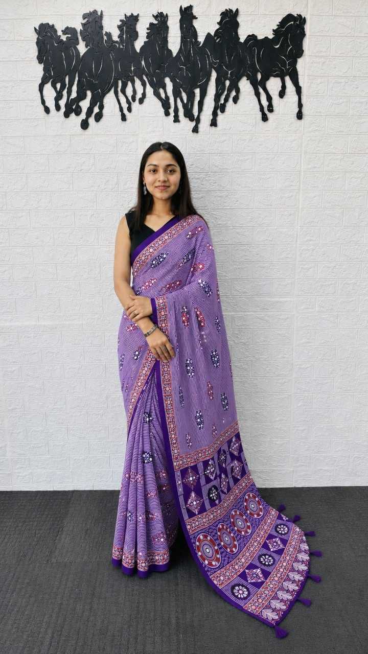 Japan Sartin Printed Saree in Dark Wine