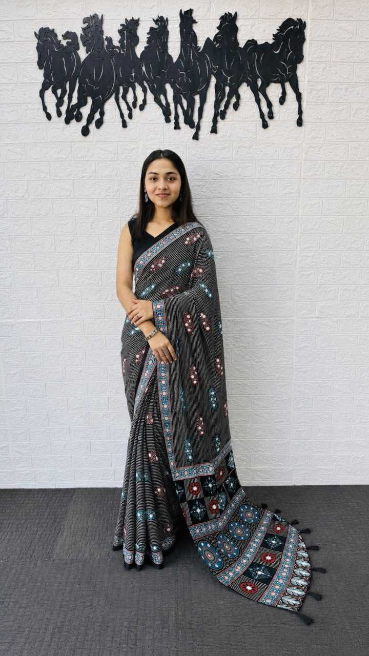 Japan Sartin Printed Saree in Dark Wine
