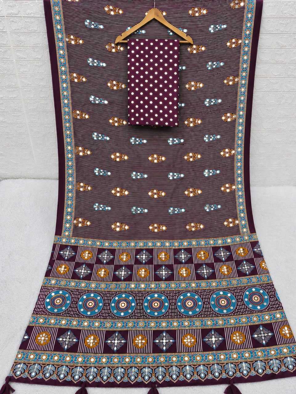 Japan Sartin Printed Saree in Dark Wine