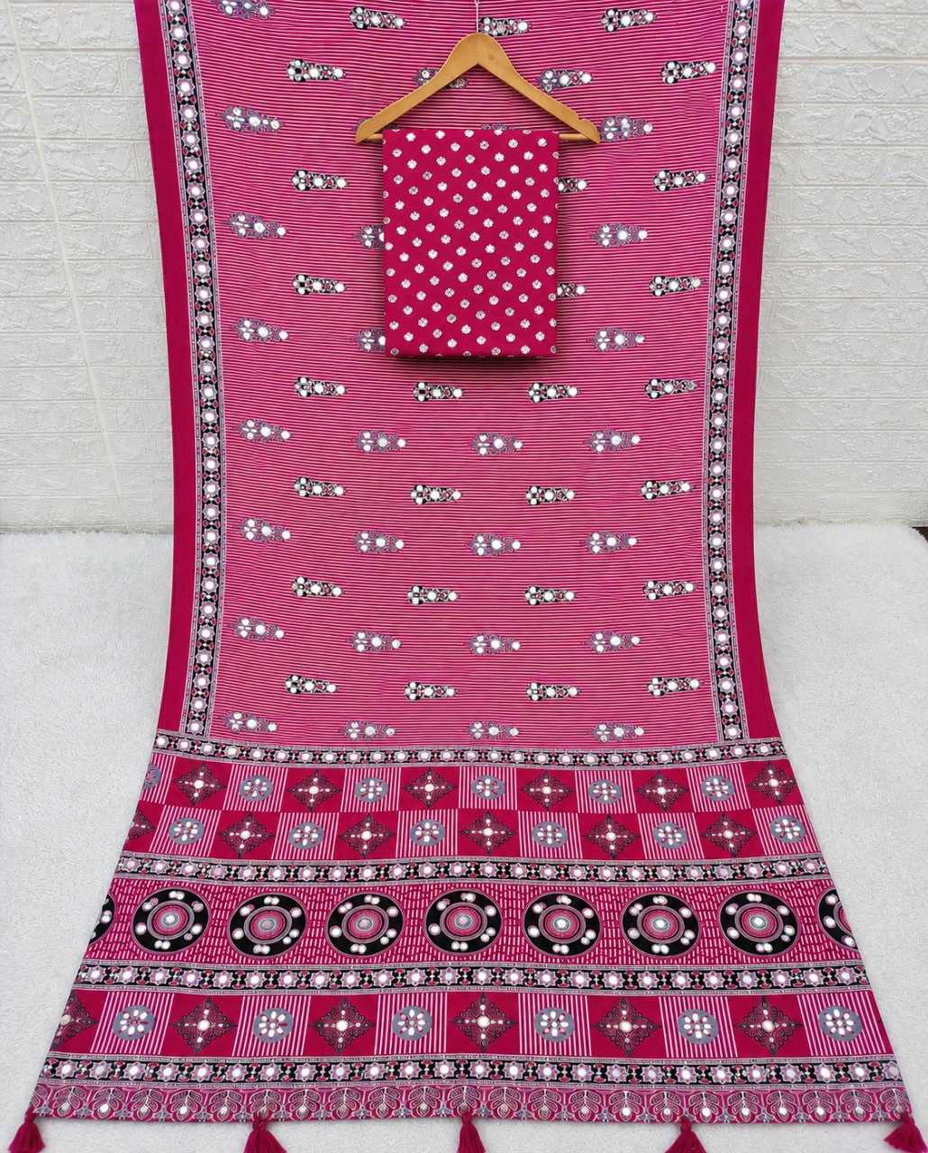 Japan Sartin Printed Saree in Dark Wine
