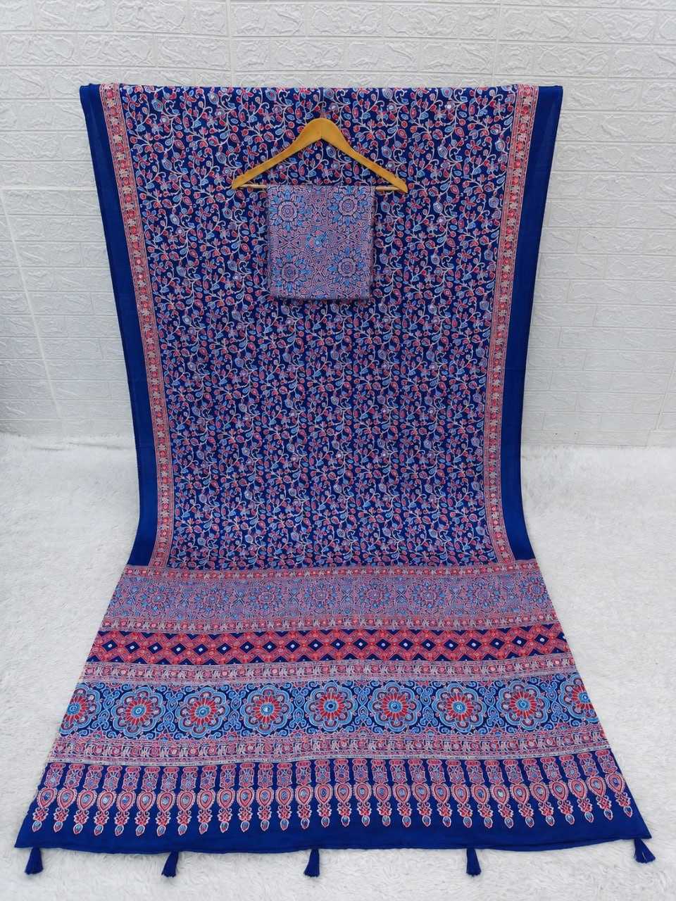 Japan Sartin Printed Saree in Rani