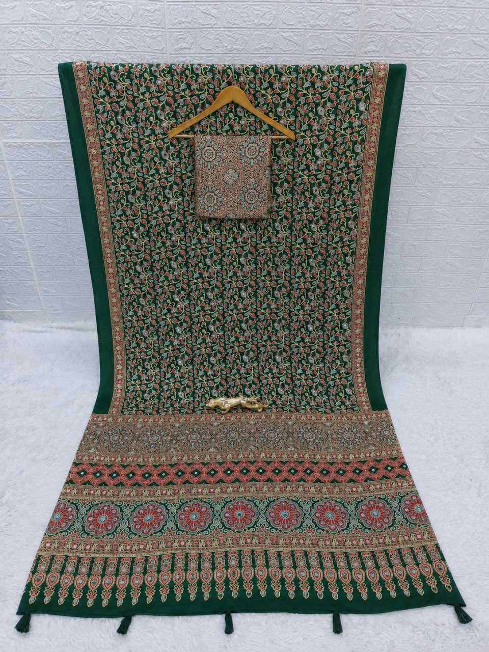 Japan Sartin Printed Saree in Rani