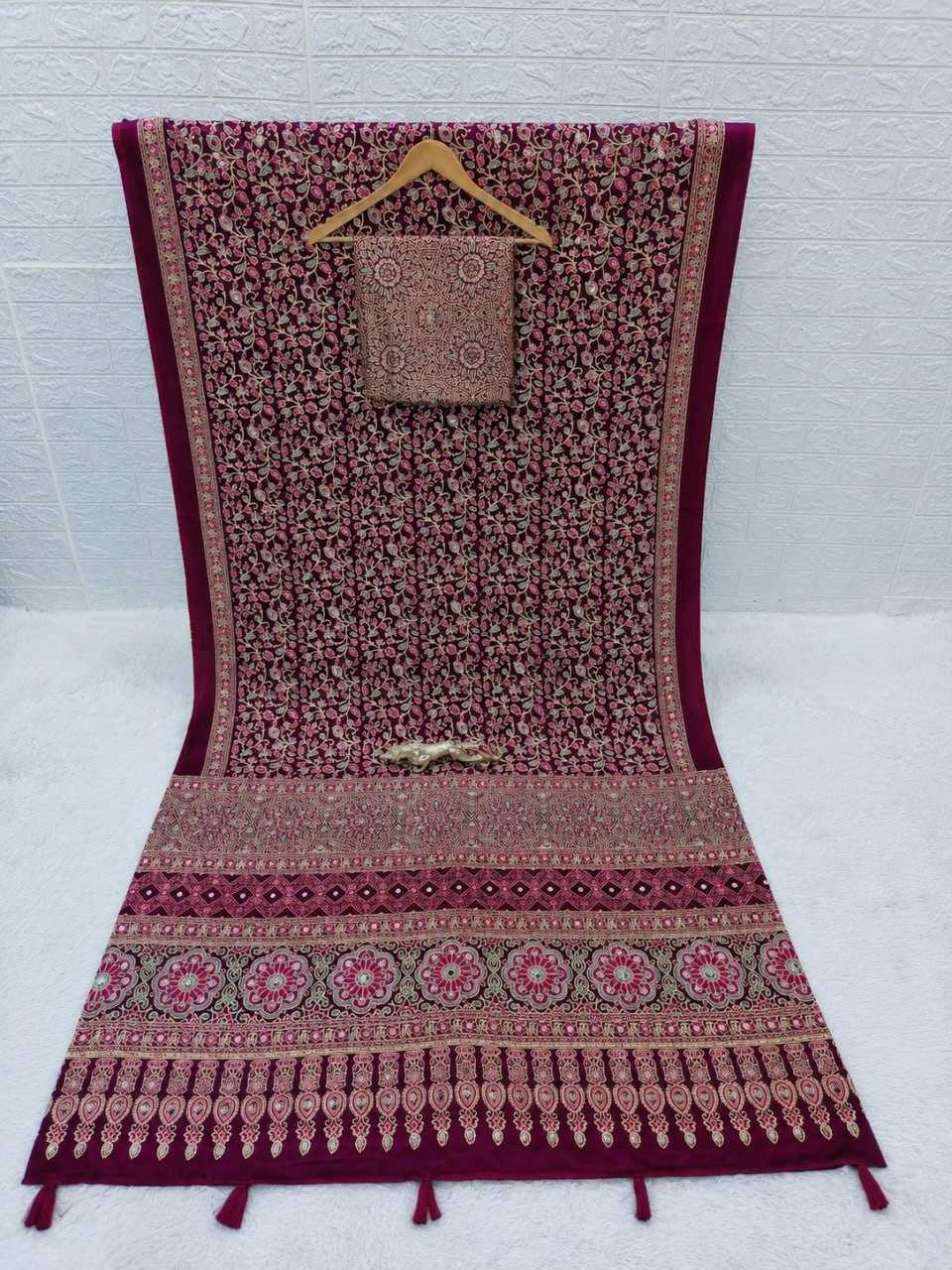 Japan Sartin Printed Saree in Rani
