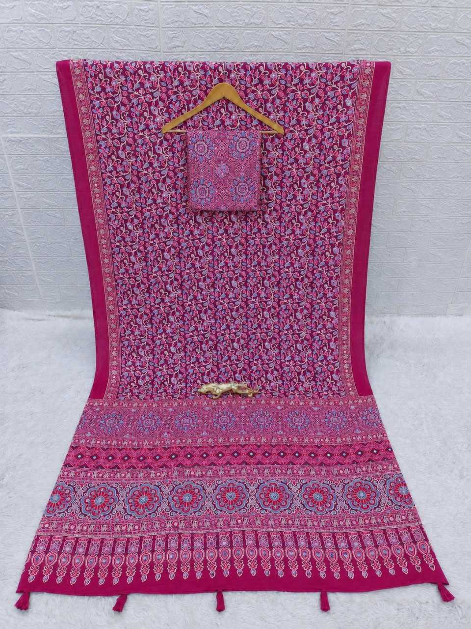 Japan Sartin Printed Saree in Rani