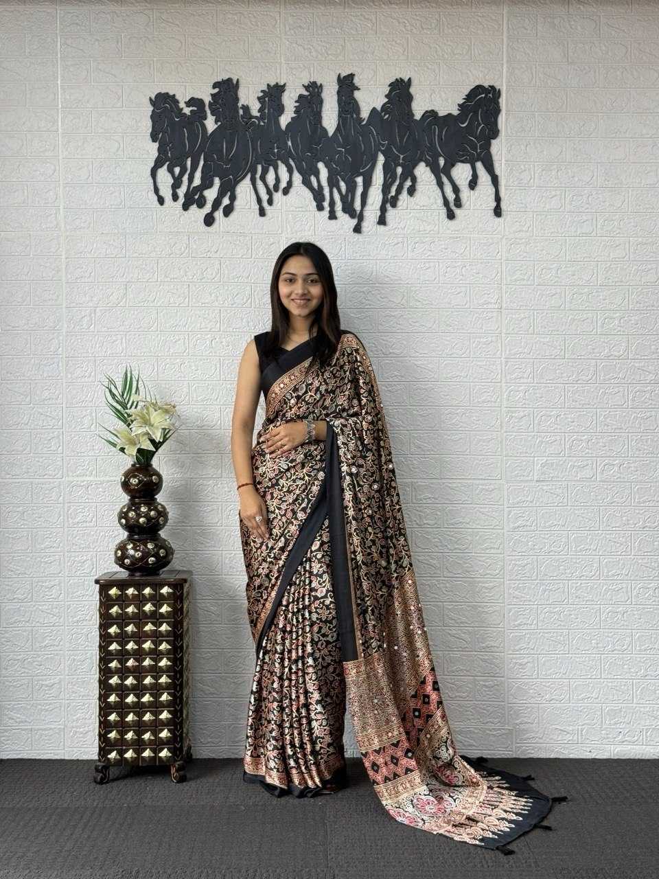 Japan Sartin Printed Saree in Rani