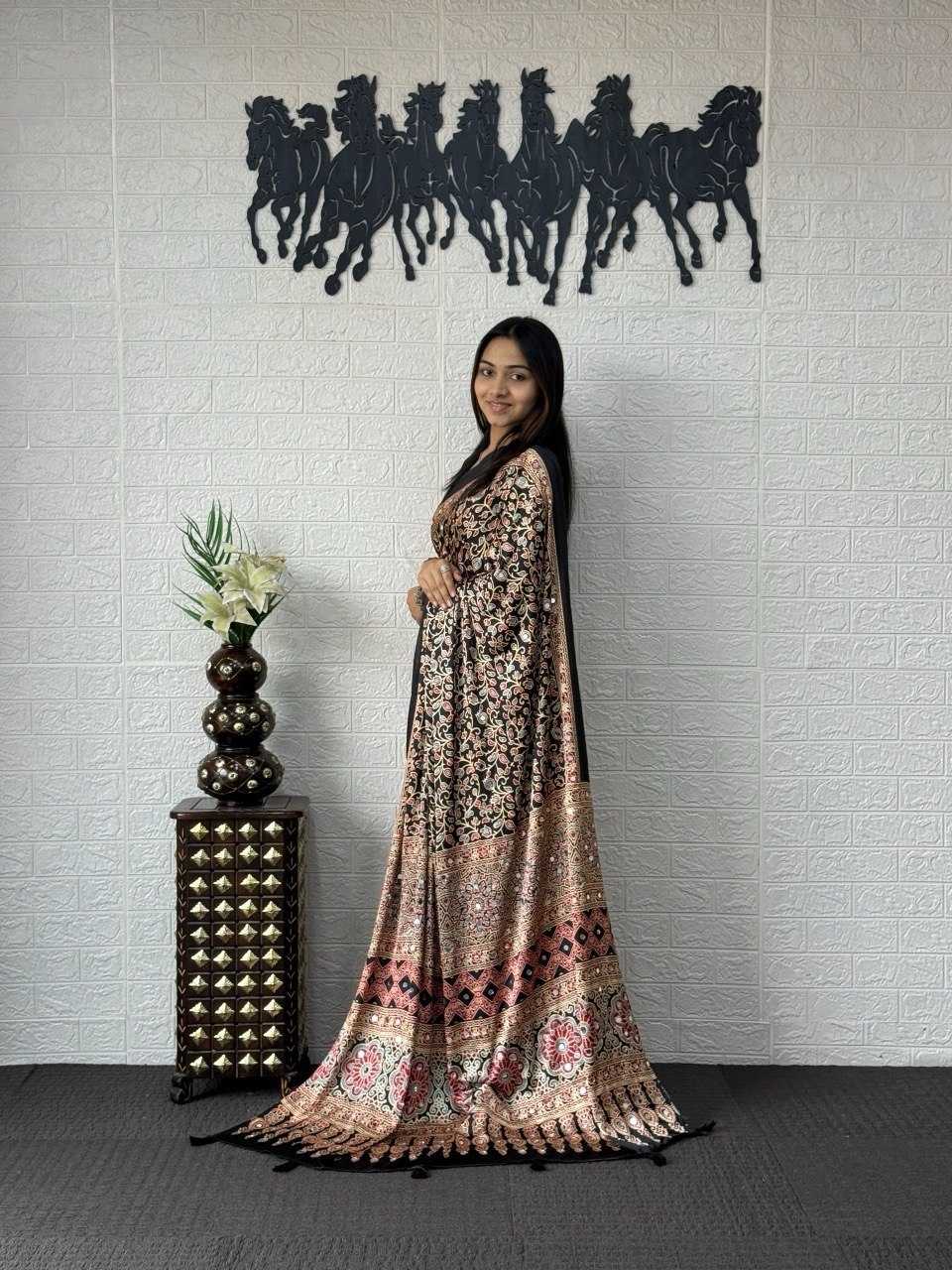 Japan Sartin Printed Saree in Rani