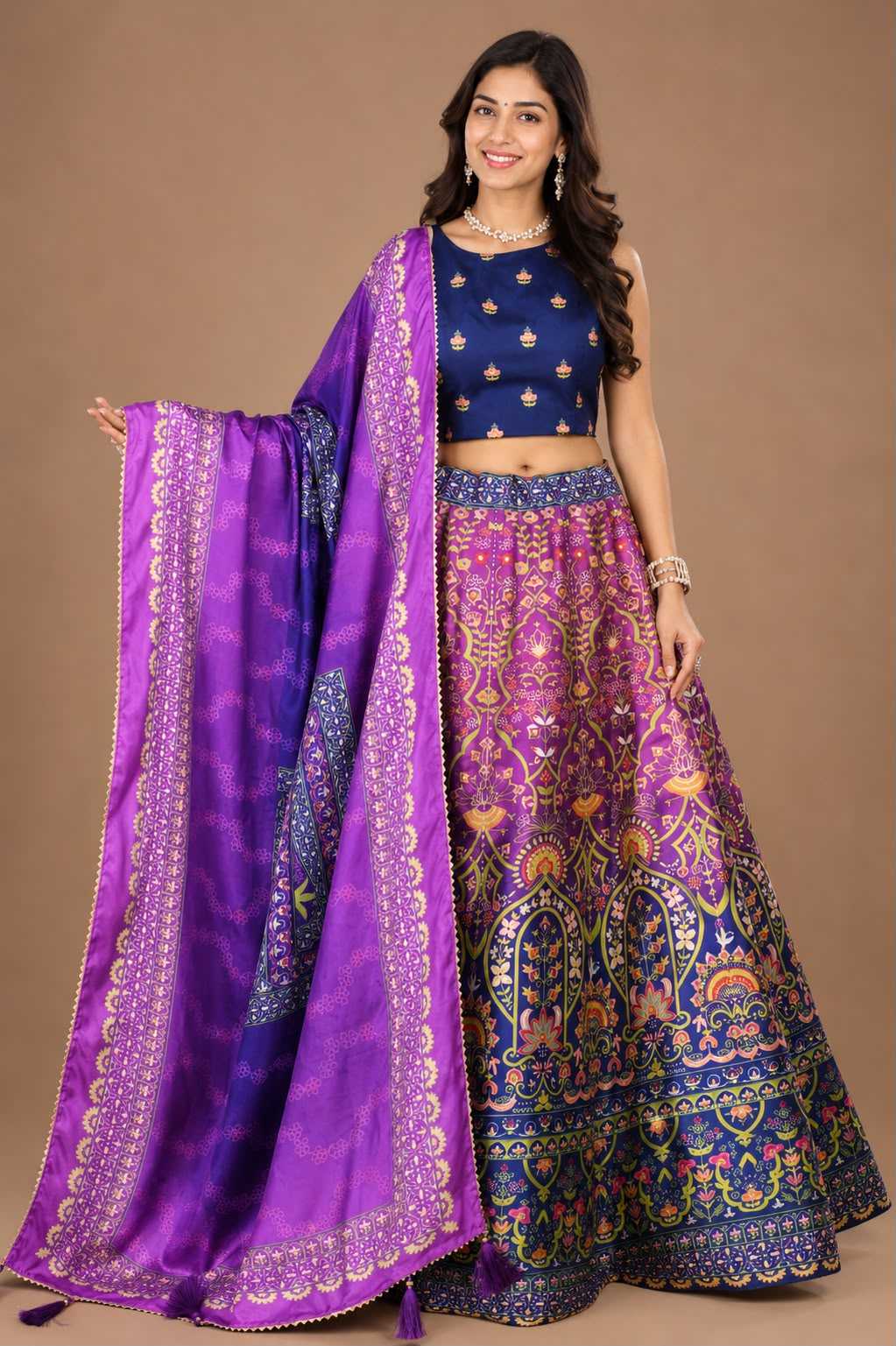 Art Silk Traditional Lehenga in Rani