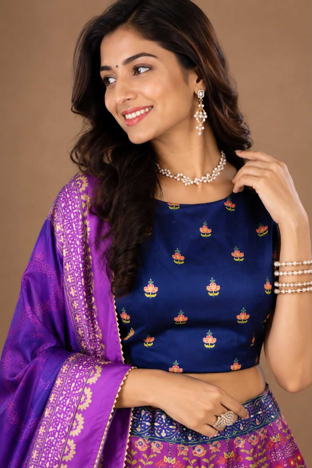 Art Silk Traditional Lehenga in Rani