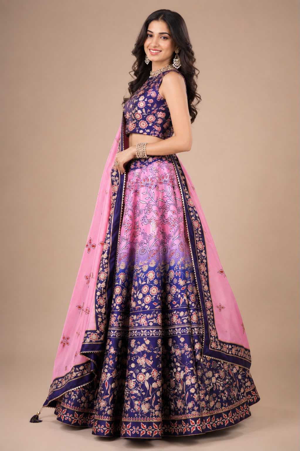 Art Silk Traditional Lehenga in Rani