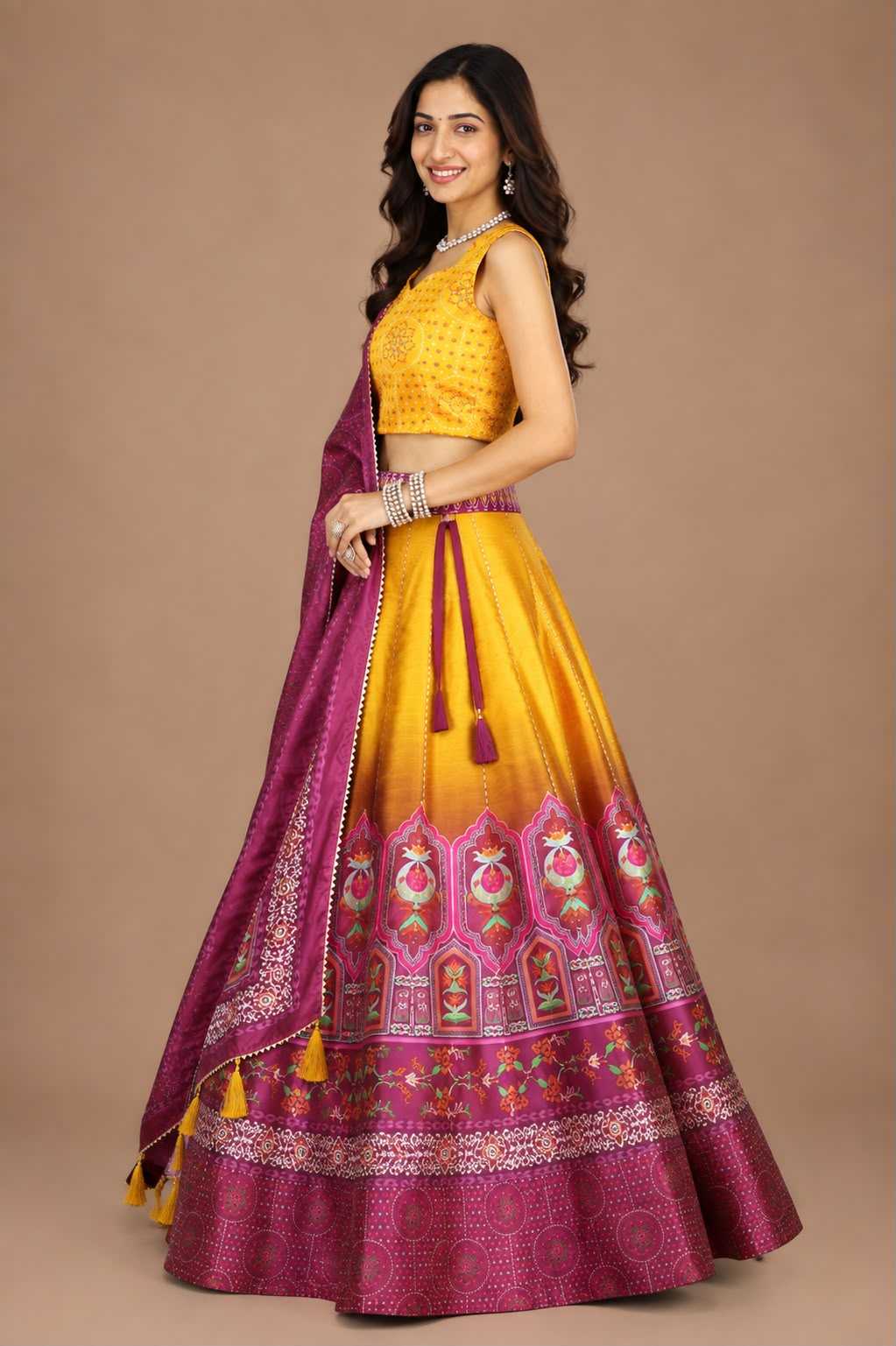 Art Silk Traditional Lehenga in Rani