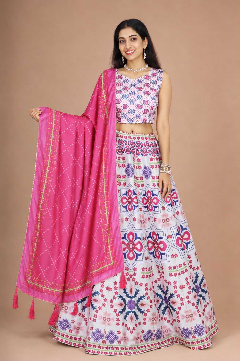 Art Silk Traditional Lehenga in Rani