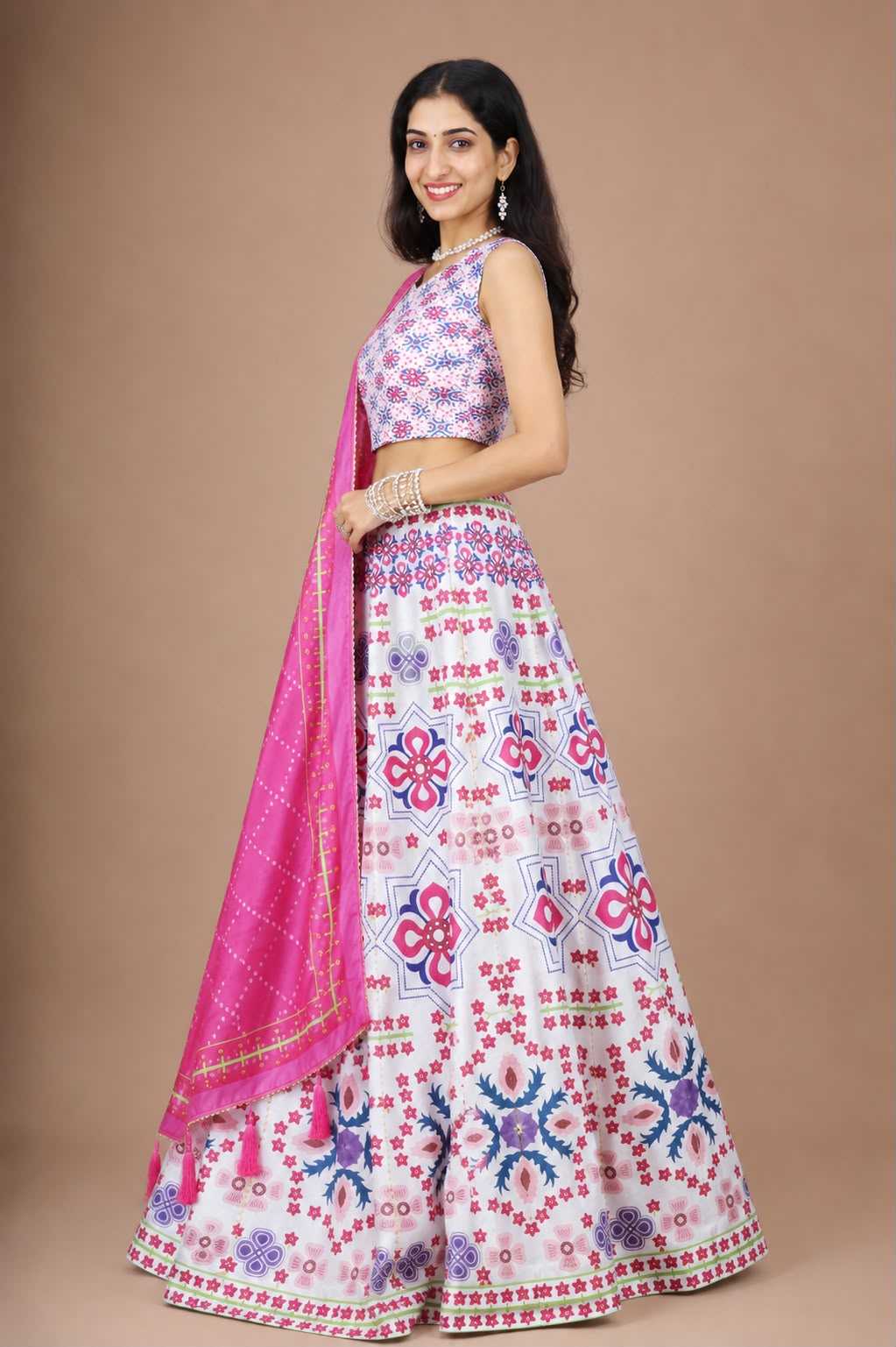Art Silk Traditional Lehenga in Rani
