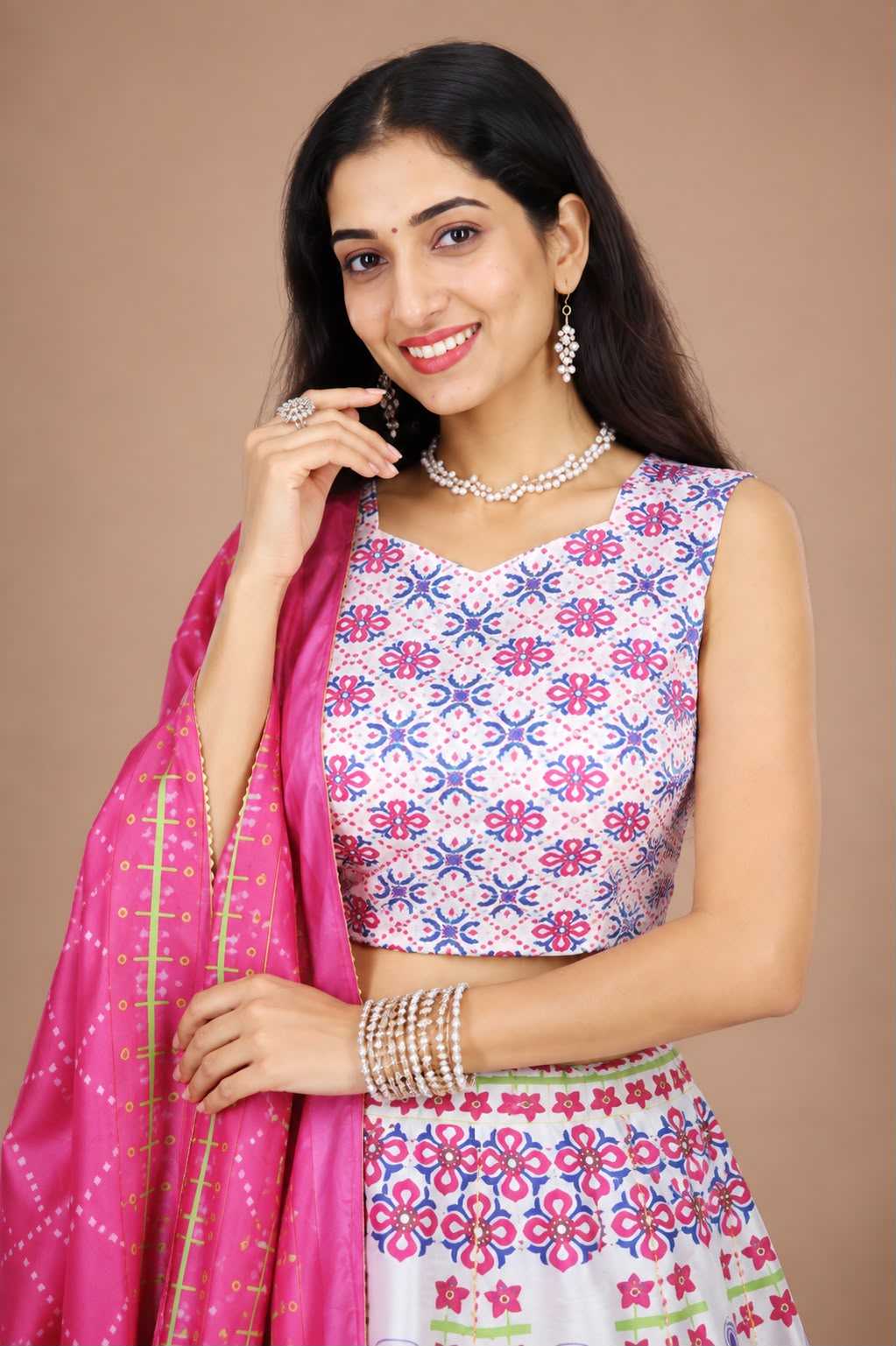 Art Silk Traditional Lehenga in Rani