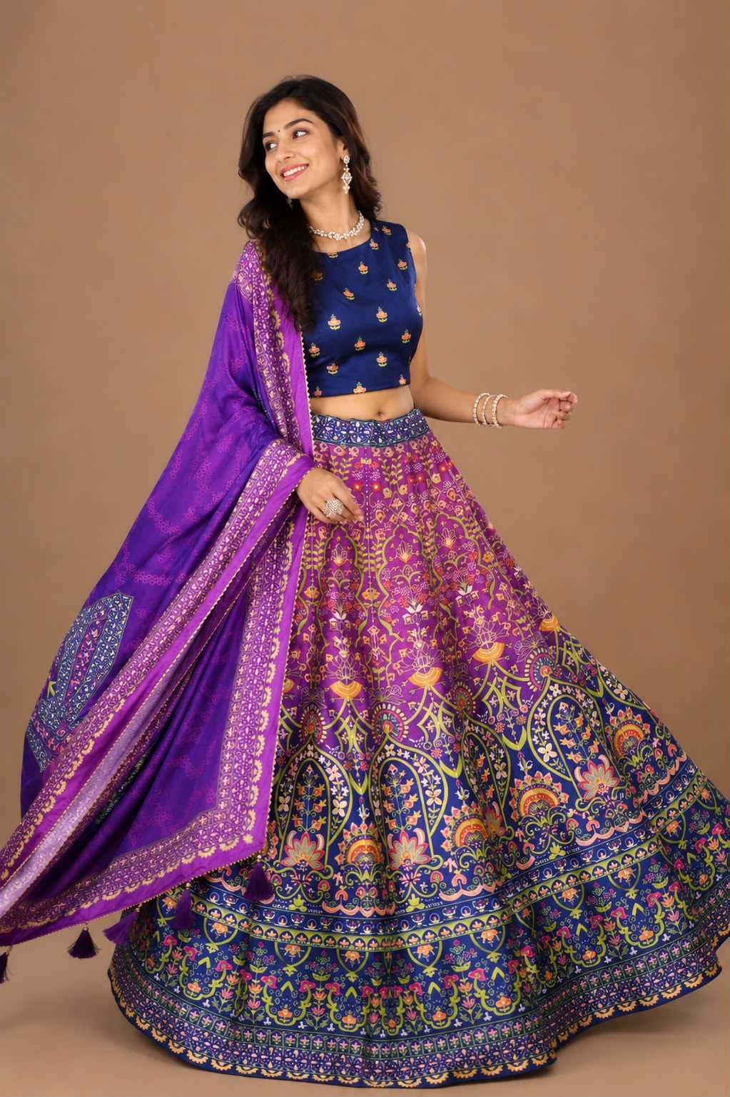Art Silk Traditional Lehenga in Rani