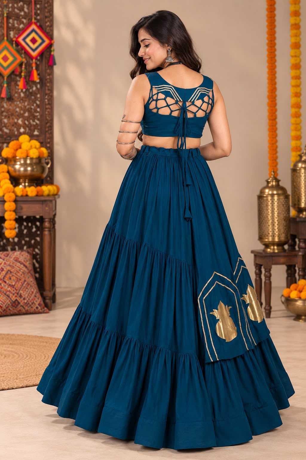 Cotton Designer Lehenga in Dark Wine