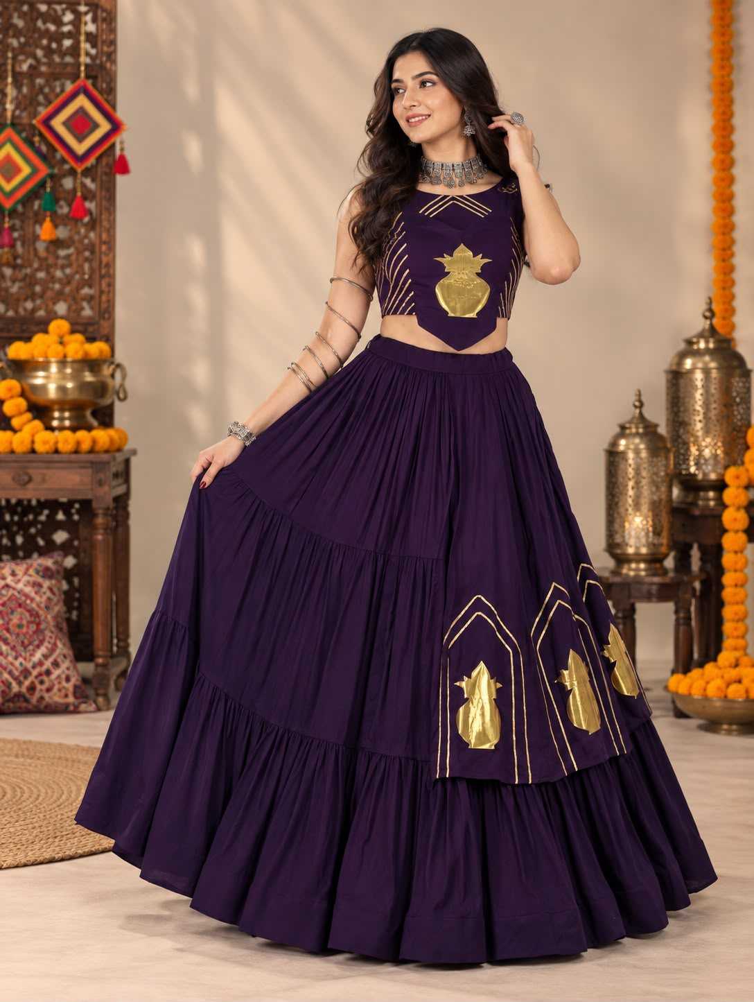 Cotton Designer Lehenga in Dark Wine