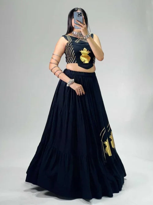Cotton Traditional Lehenga in Navy Blue