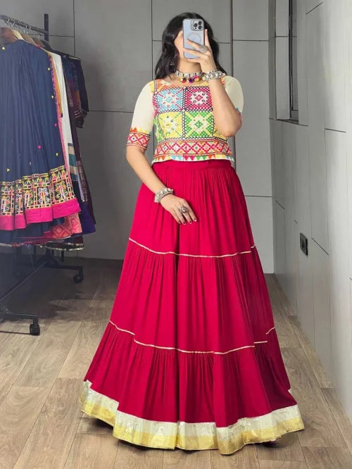 Cotton Mirror Work Lehenga