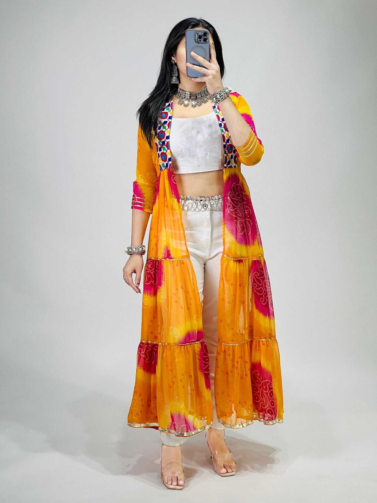Faux Georgette Printed Suit in Rani