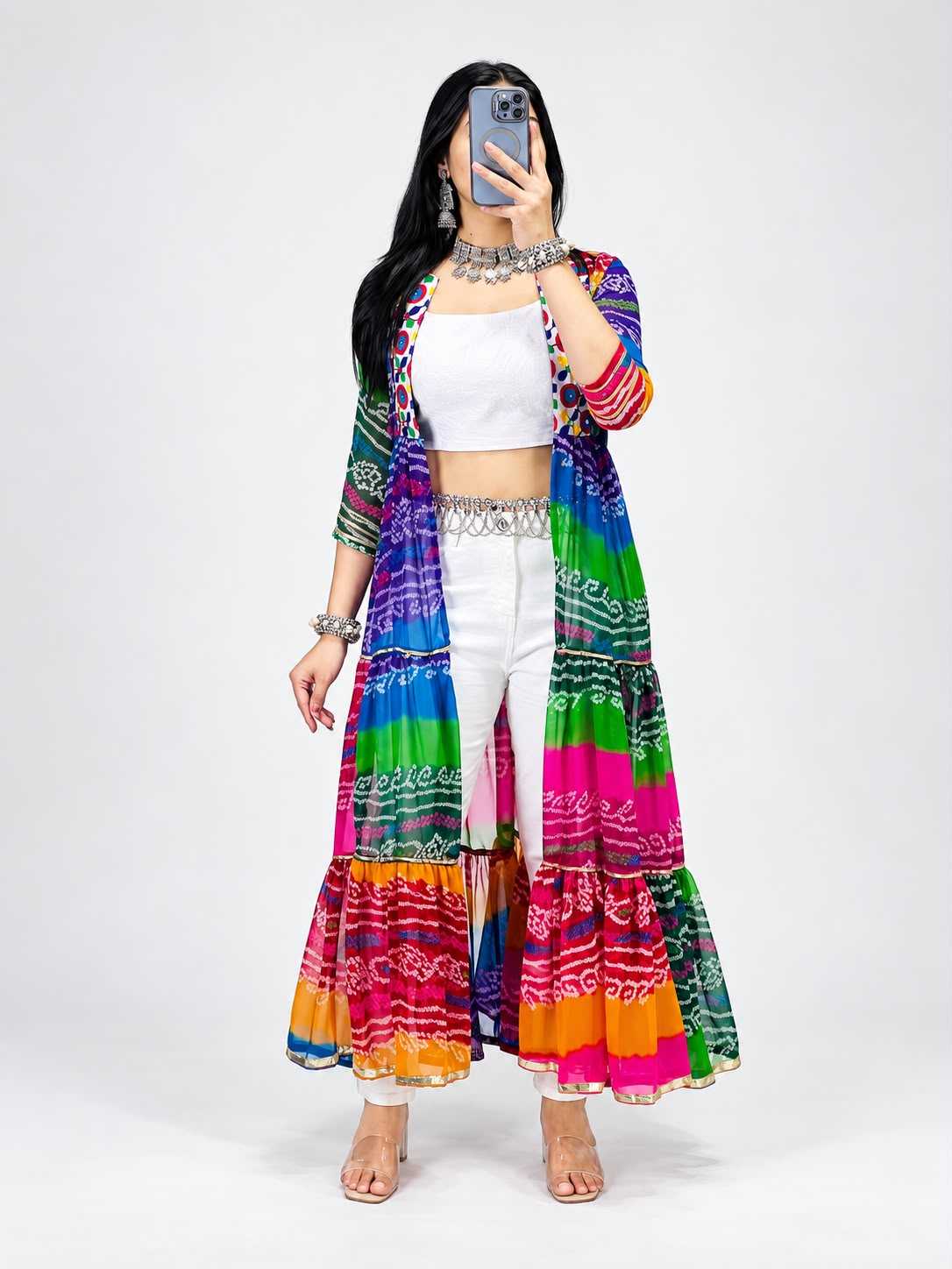 Faux Georgette Printed Suit in Rani