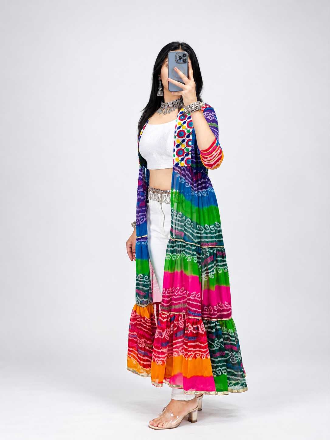 Faux Georgette Printed Suit in Rani