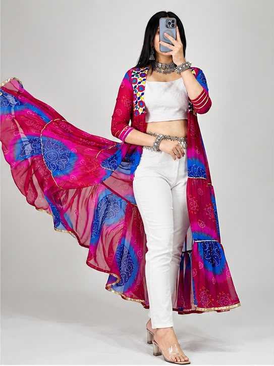 Faux Georgette Printed Suit in Rani