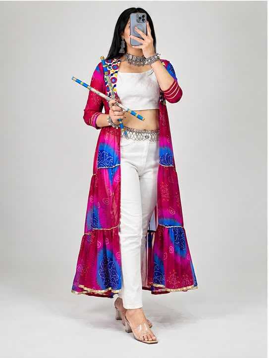 Faux Georgette Printed Suit in Rani
