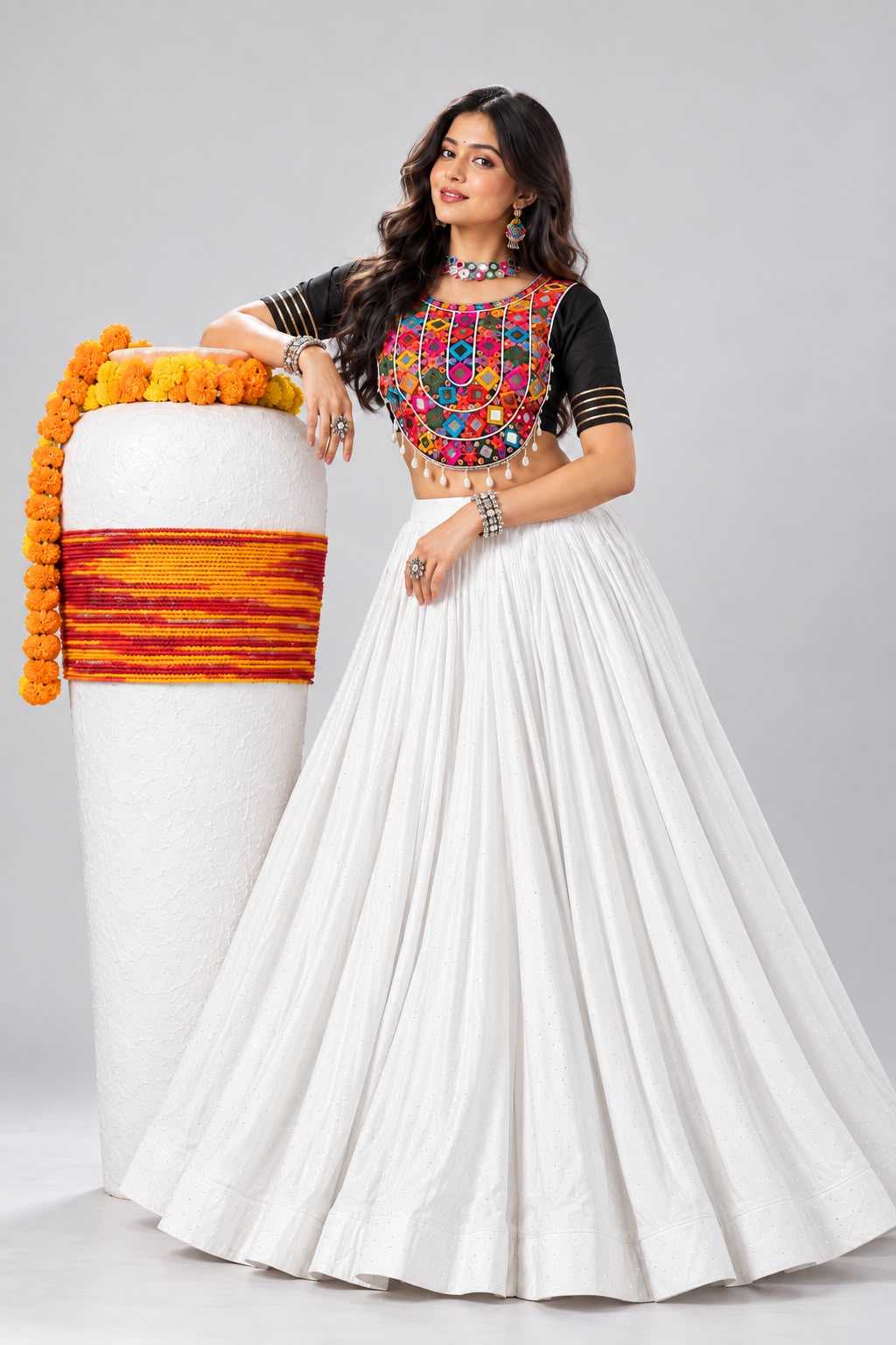 Cotton Traditional Lehenga in Sky
