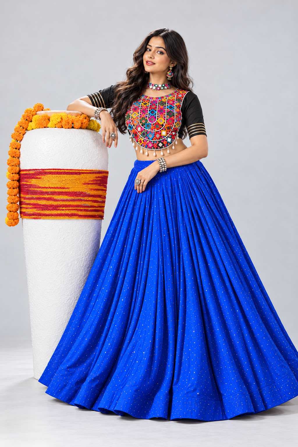 Cotton Traditional Lehenga in Sky