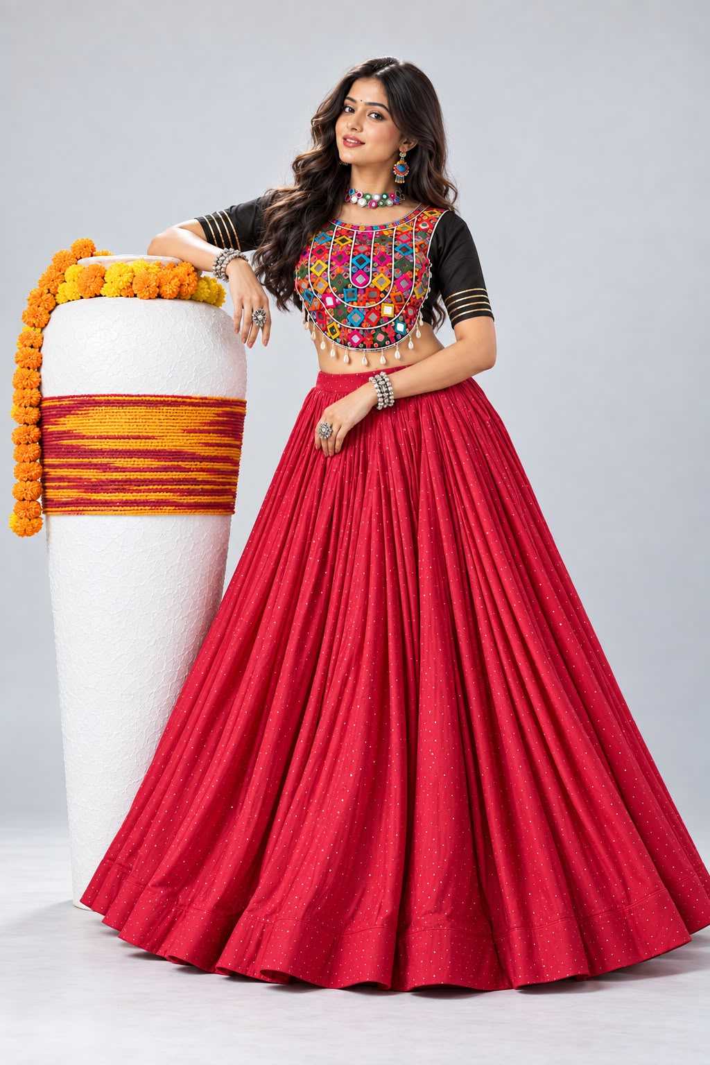 Cotton Traditional Lehenga in Sky