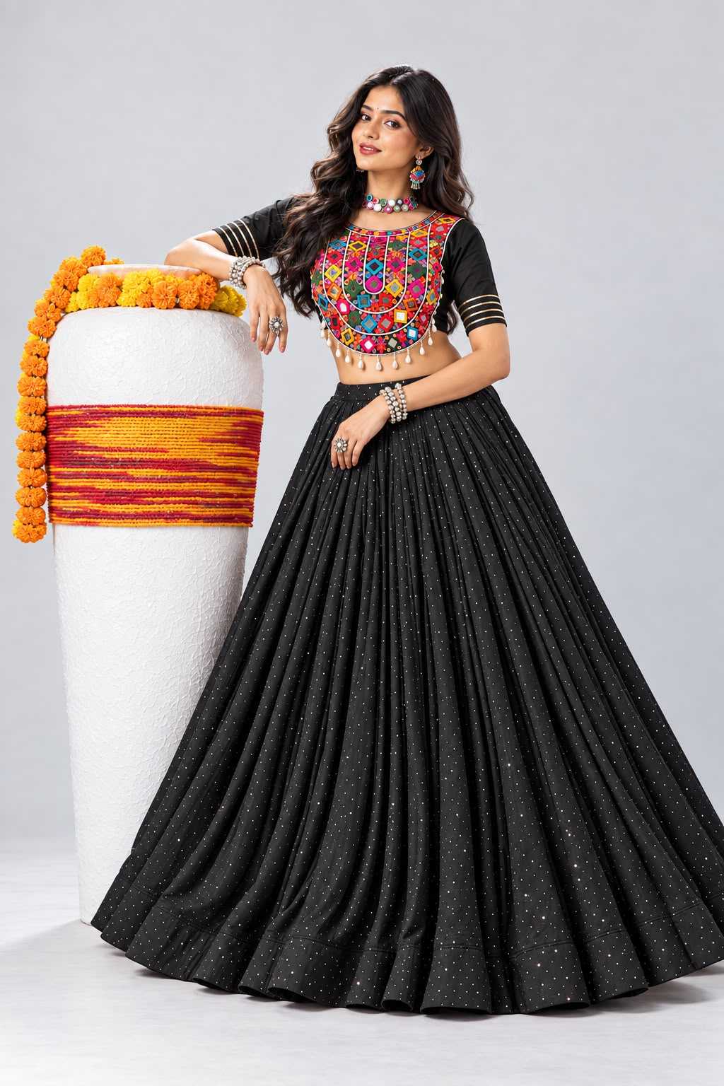 Cotton Traditional Lehenga in Sky